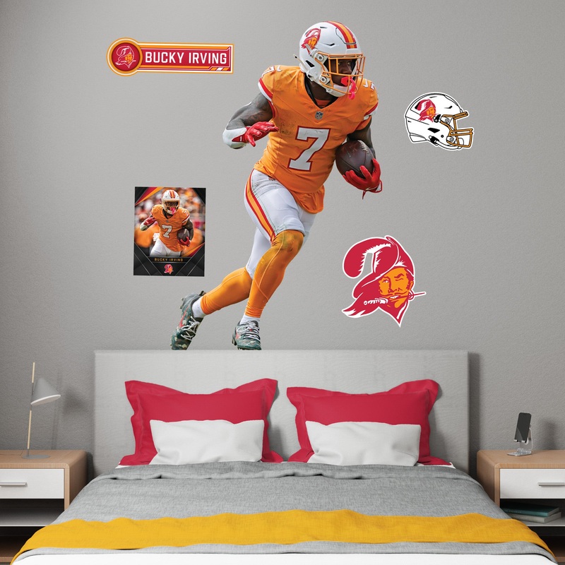 Bucky Irving – Realbig Throwback Collection – Official NFL – Tampa Bay Buccaneers – Reusable Vinyl Wall Decals