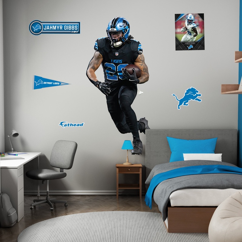 Jahmyr Gibbs – Realbig Black Jersey Collection – Official NFL – Detroit Lions – Reusable Vinyl Wall Decals