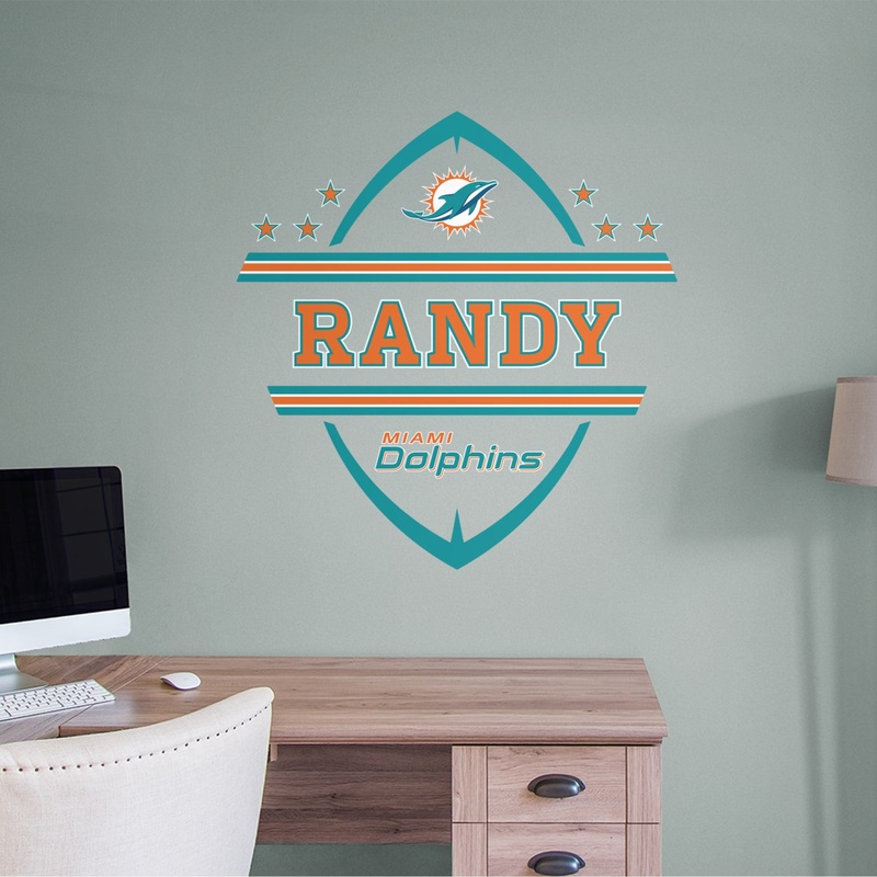 Miami Dolphins – Badge – With Personalized Name – Official NFL – Reusable Vinyl Transfer Decal #1