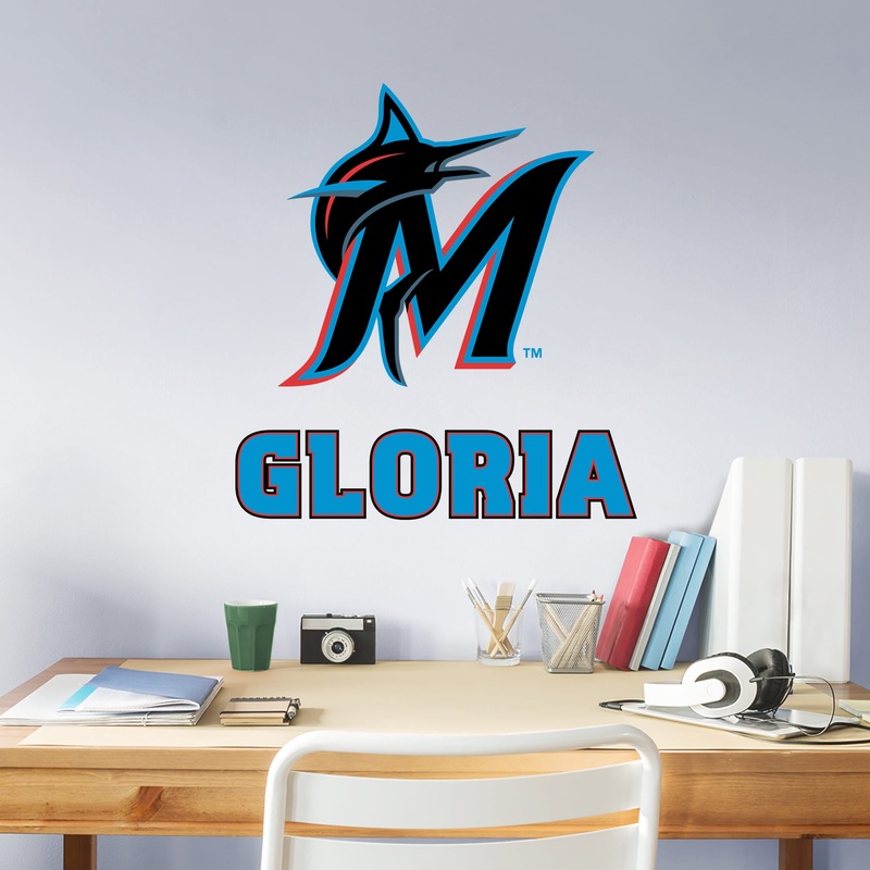 Miami Marlins – Stacked Logo – With Personalized Name – Official MLB – Vinyl Transfer Decal