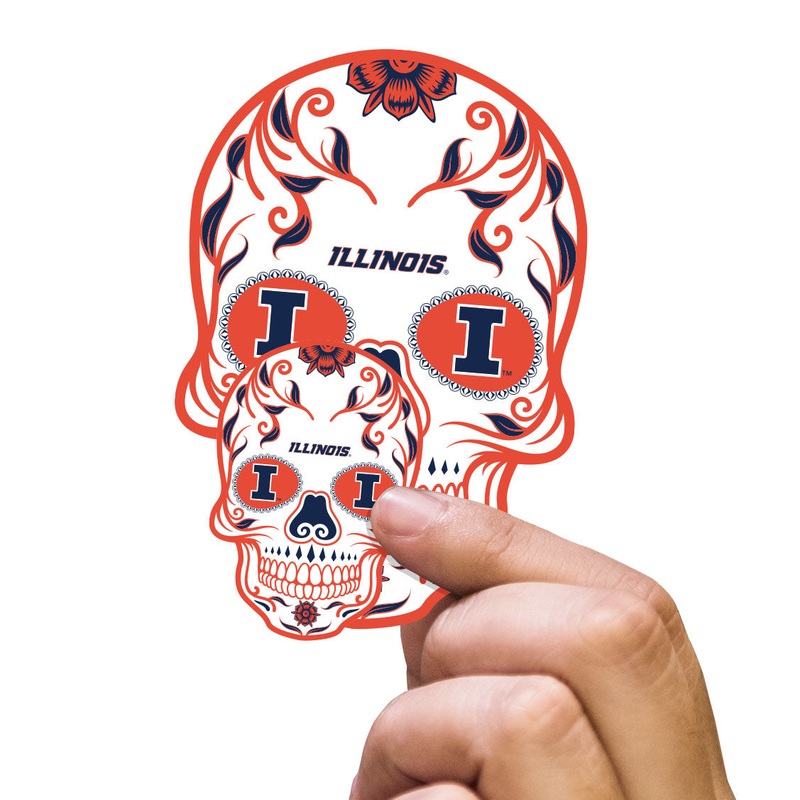 Illinois Fighting Illini – 5 Sugar Skull Logo Minis (Mixed Sizes) – Official NCAA – Reusable Vinyl Decals