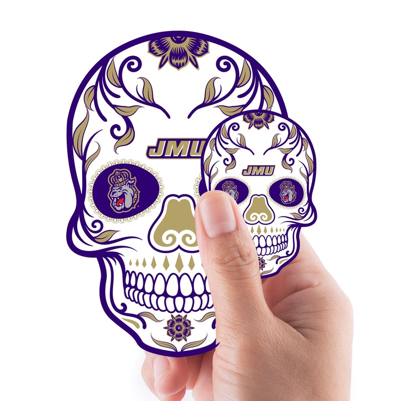 James Madison Dukes – 5 Sugar Skull Logo Minis (Mixed Sizes) – Official NCAA – Reusable Vinyl Decals