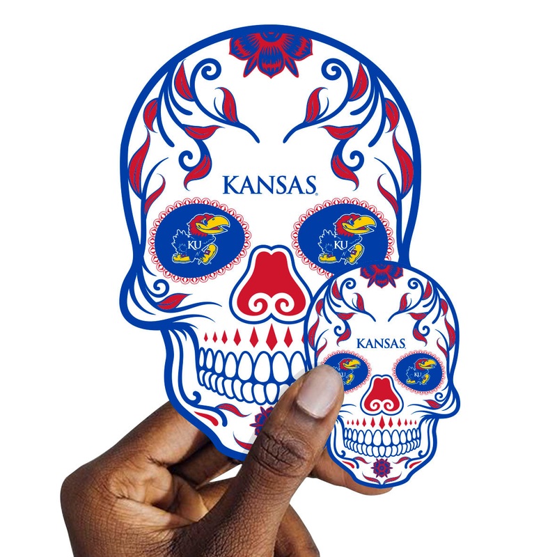 Kansas Jayhawks – 5 Sugar Skull Logo Minis (Mixed Sizes) – Official NCAA – Reusable Vinyl Decals
