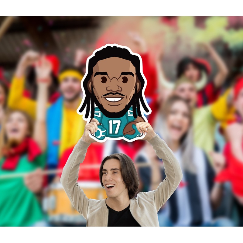 Jaylen Waddle Emoji – Big Head – Official NFLPA – Miami Dolphins – Foam Core Cutout