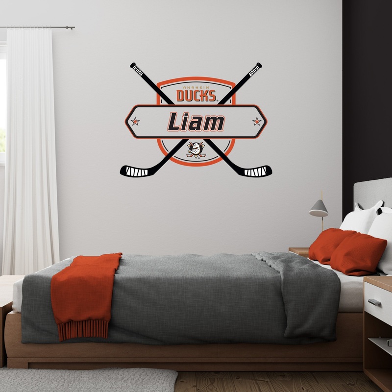 Anaheim Ducks – Sticks Logo – With Personalized Name – Official NHL – Reusable Vinyl Wall Decals