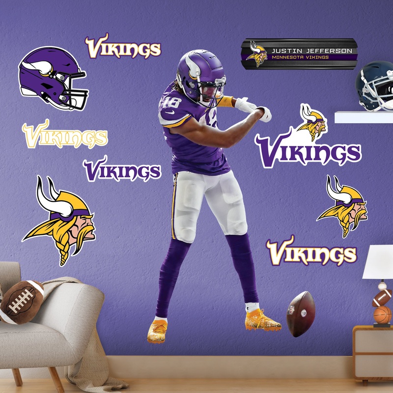 Justin Jefferson – RealBig Ball Spin Collection – Official NFL – Minnesota Vikings – Reusable Vinyl Wall Decals