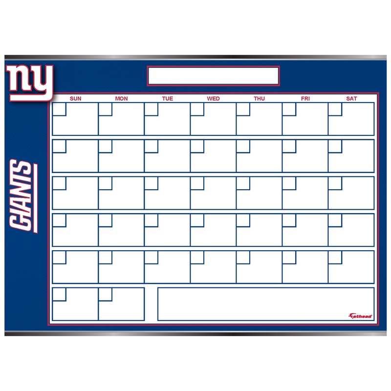 New York Giants – Dry Erase Calendar – Official NFL – Reusable Vinyl Wall Decal