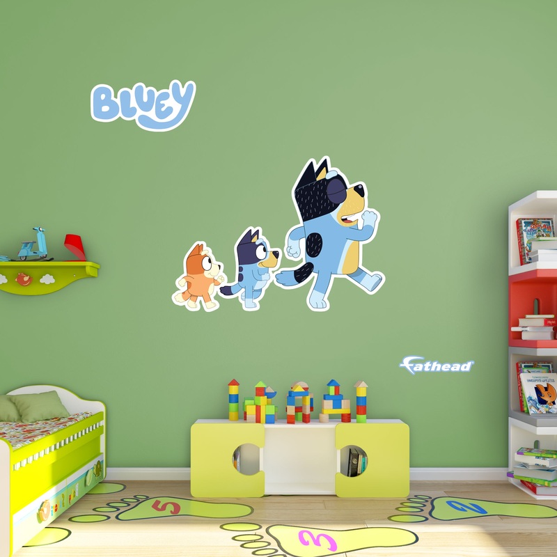 Bandit, Bluey, Bingo – Bluey – RealBig Marching Icon Collection – Official BBC – Reusable Vinyl Wall Decals