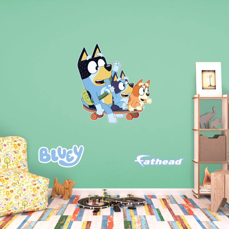 Bandit, Bluey, Bingo – Bluey – RealBig Skateboard Icon Collection – Official BBC – Reusable Vinyl Wall Decals