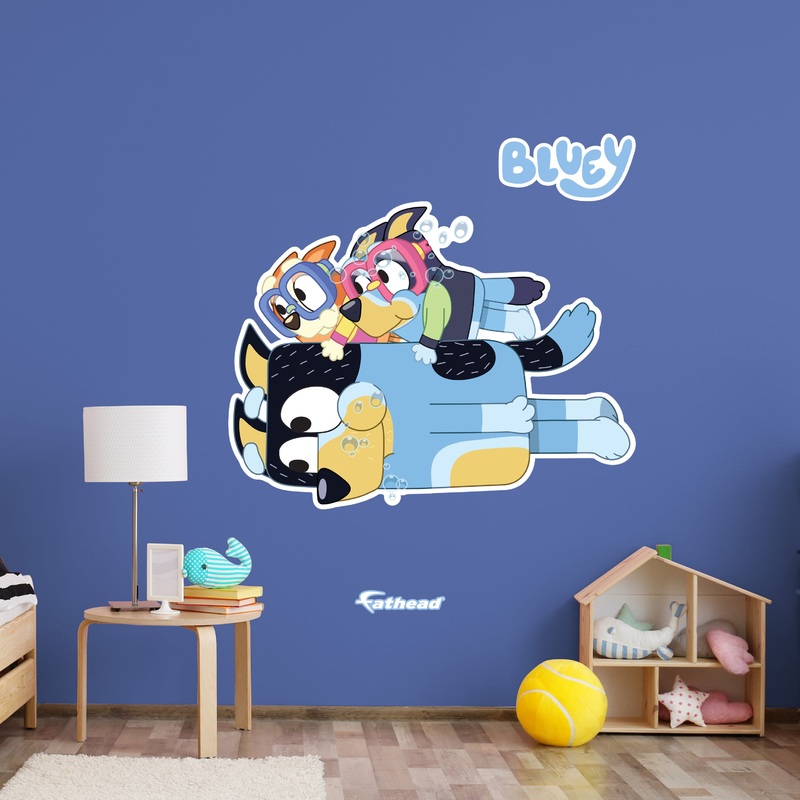 Bandit, Bluey, Bingo – Bluey – RealBig Underwater Swim Icon Collection – Official BBC – Reusable Vinyl Wall Decals