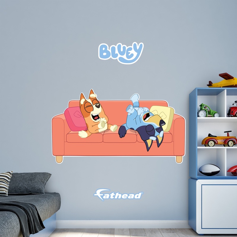 Bluey & Bingo – Bluey – RealBig Sisters Laughing on Couch Icon Collection – Official BBC – Reusable Vinyl Wall Decals