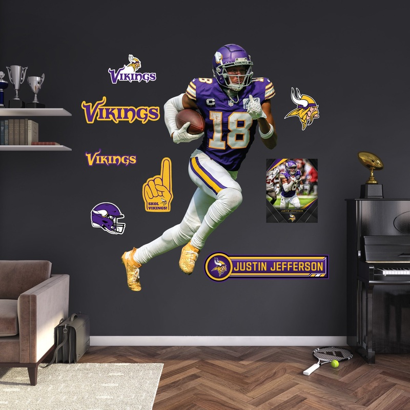 Justin Jefferson – RealBig Throwback Collection – Official NFL – Minnesota Vikings – Reusable Vinyl Wall Decals