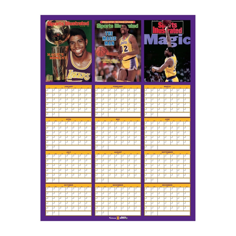 Los Angeles Lakers – Magic Johnson Sports Illustrated – Dry Erase 12-Month Calendar – Official NBA – Reusable Vinyl Wall Decal