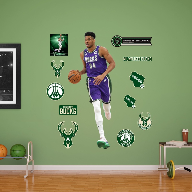 Giannis Antetokounmpo – RealBig Classic Jersey Collection – Official NBA – Milwaukee Bucks – Reusable Vinyl Wall Decals