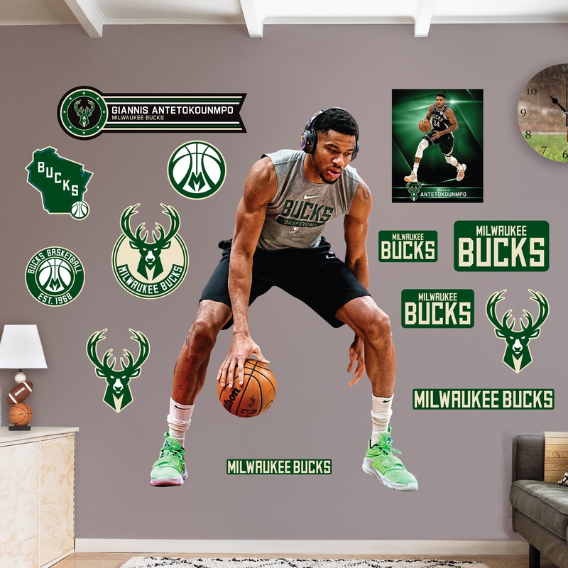 Giannis Antetokounmpo – RealBig Warmups Collection – Official NBA – Milwaukee Bucks – Reusable Vinyl Wall Decals