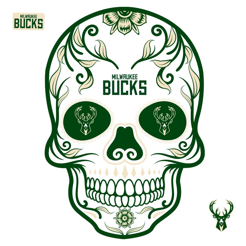 Milwaukee Bucks – RealBig Sugar Skull Collection – Official NBA – Reusable Vinyl Wall Decals