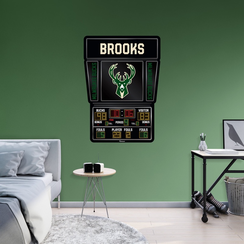 Milwaukee Bucks – Scoreboard Graphic – With Personalized Name – Official NBA – Vinyl Transfer Decal