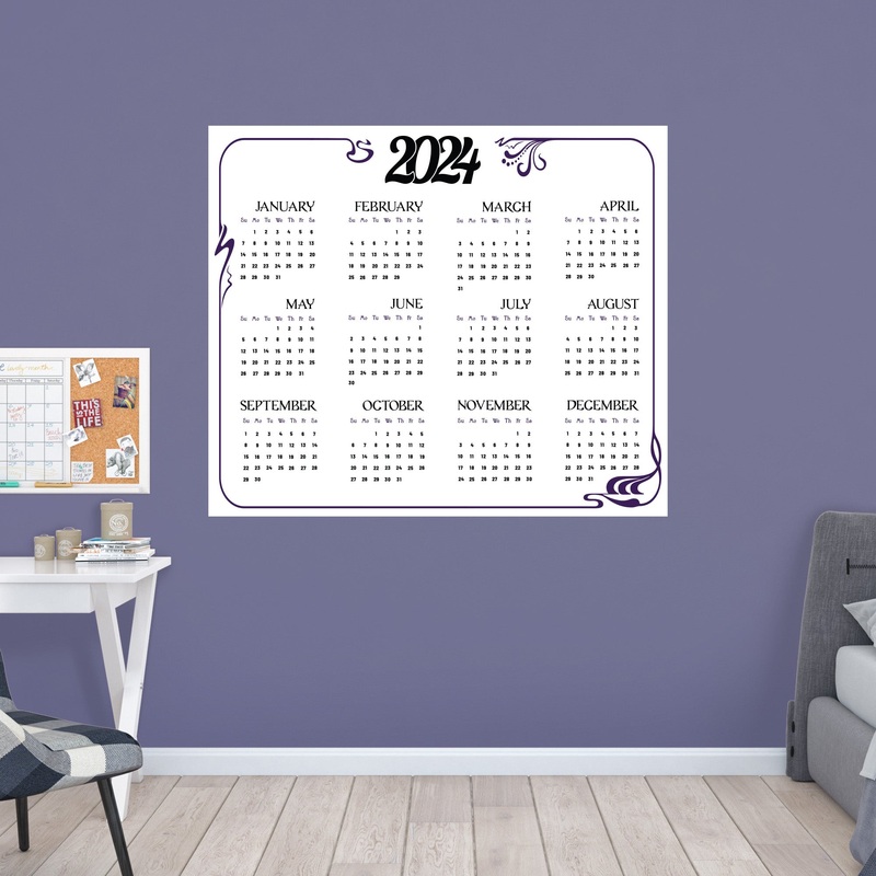2024 Calendar:  Fancy Dry Erase        –   Removable     Adhesive Decal