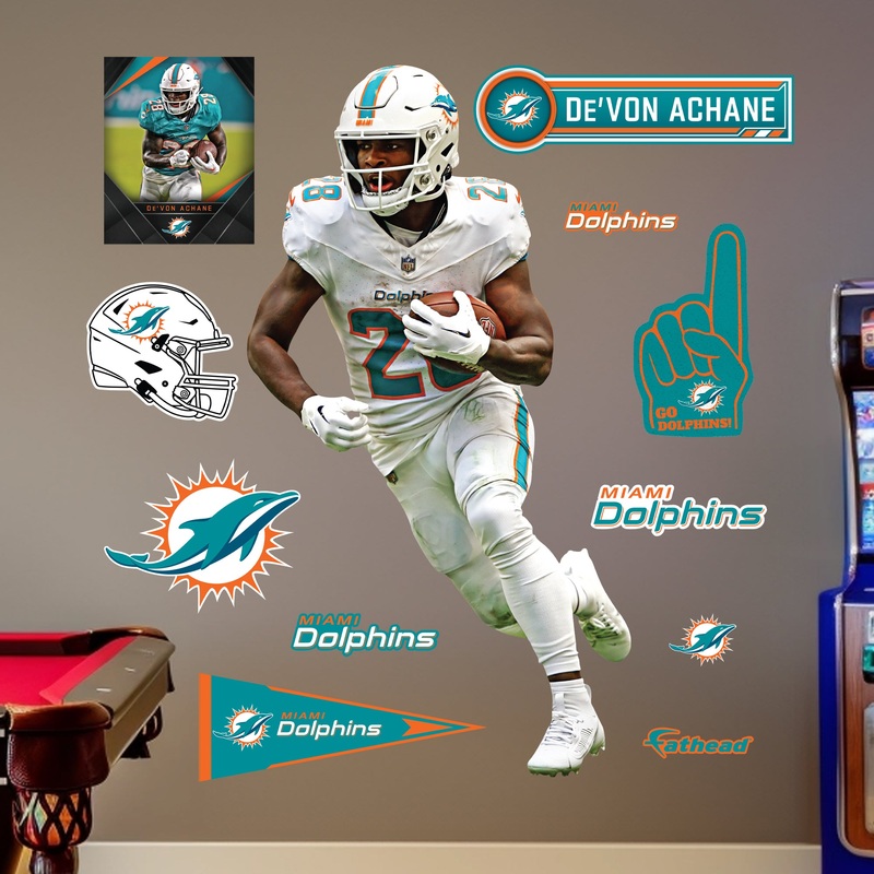 Miami Dolphins – RealBig De’Von Achane Collection – Official NFL – Reusable Vinyl Wall Decals