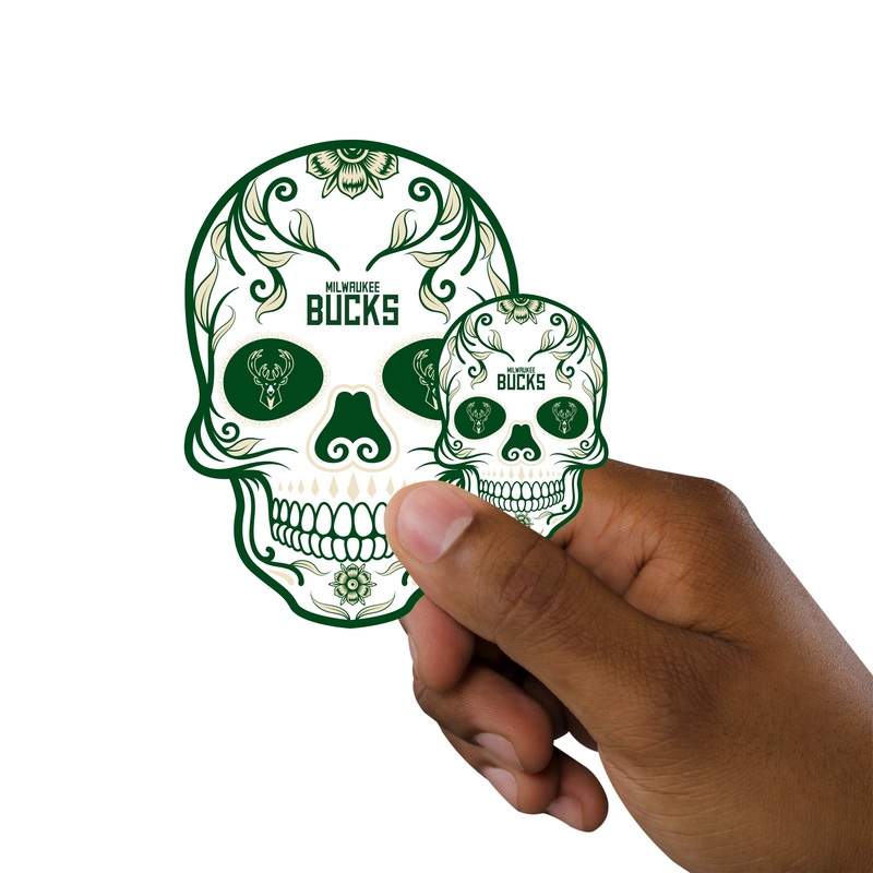 Milwaukee Bucks – 5 Sugar Skull Logo Minis (Mixed Sizes) – Official NBA – Reusable Vinyl Decals