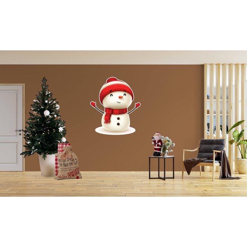 Christmas: Snowman with Red Hat Die-Cut Character – Removable Adhesive Decal