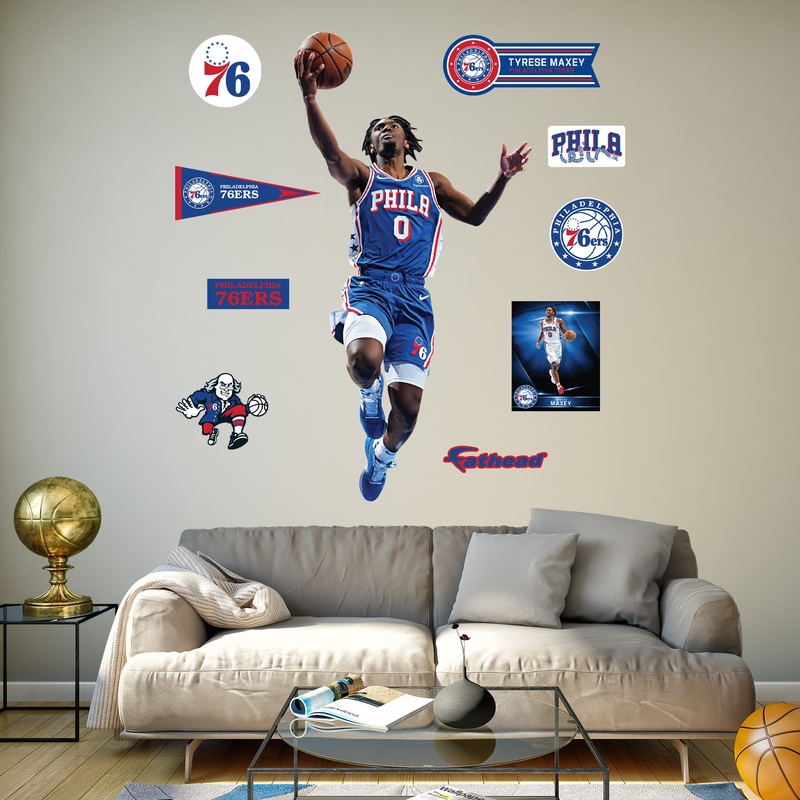 Tyrese Maxey Layup – RealBig Collection – Official NBA – Philadelphia 76ers – Reusable Vinyl Wall Decals