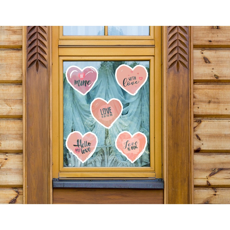 Valentine’s Day: Pink Love Window Clings – Removable Window Static Decal