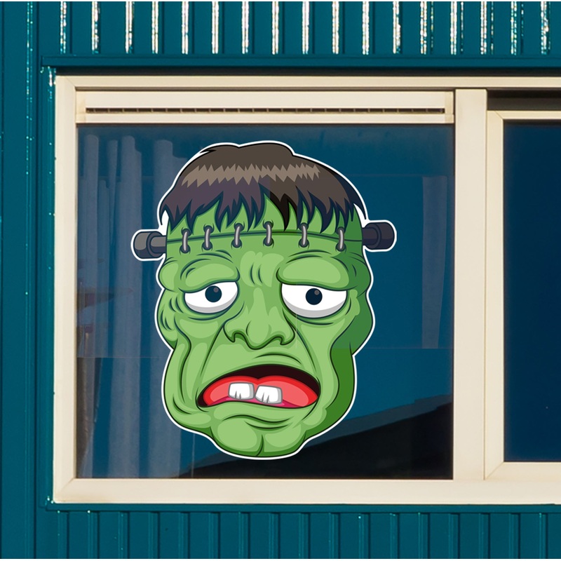Halloween: Frankenstein Head Window Clings        –   Removable Window   Static Decal