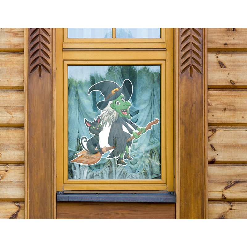 Halloween: Green Witch Window Clings        –   Removable Window   Static Decal