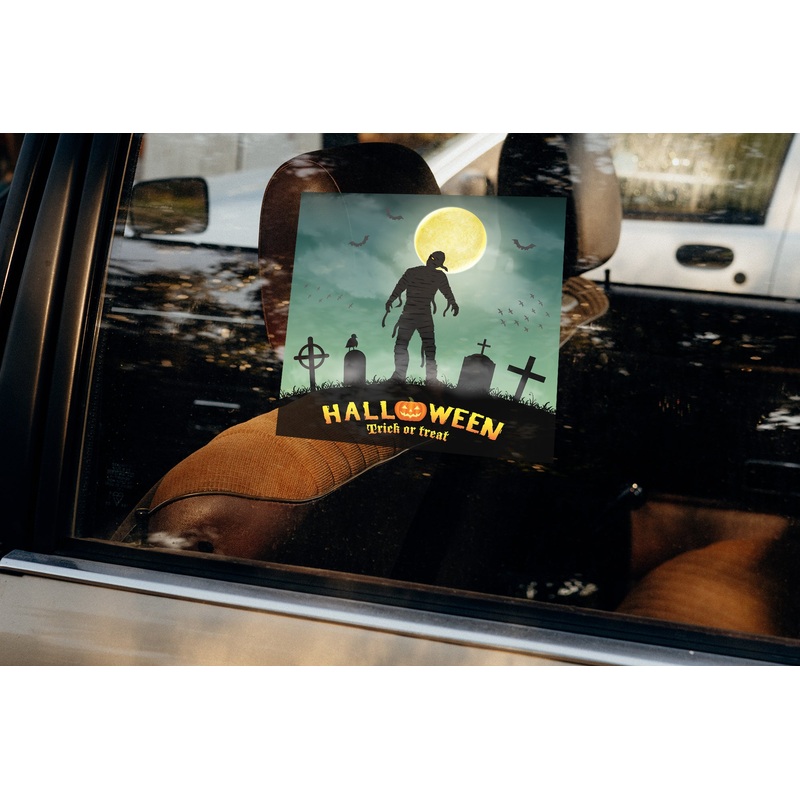 Halloween: Mummy at the Graveyard Window Clings        –   Removable Window   Static Decal