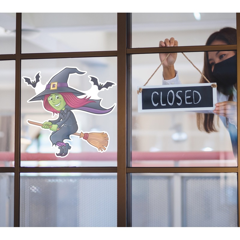 Halloween: Redhead Witch Window Clings        –   Removable Window   Static Decal