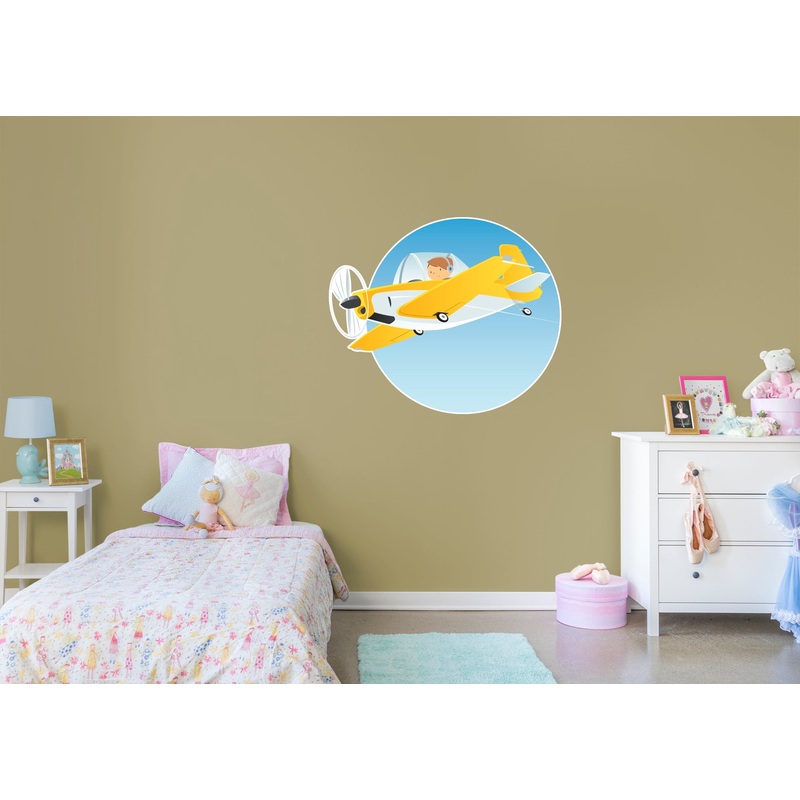 Nursery: Planes Yellow Plane Icon        –   Removable     Adhesive Decal