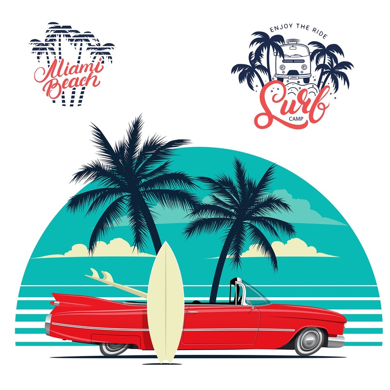 Seasons Decor: Summer Red Car Icon        –   Removable     Adhesive Decal