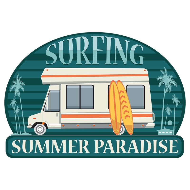 Seasons Decor: Summer Surfing Summer Paradise Icon        –   Removable     Adhesive Decal