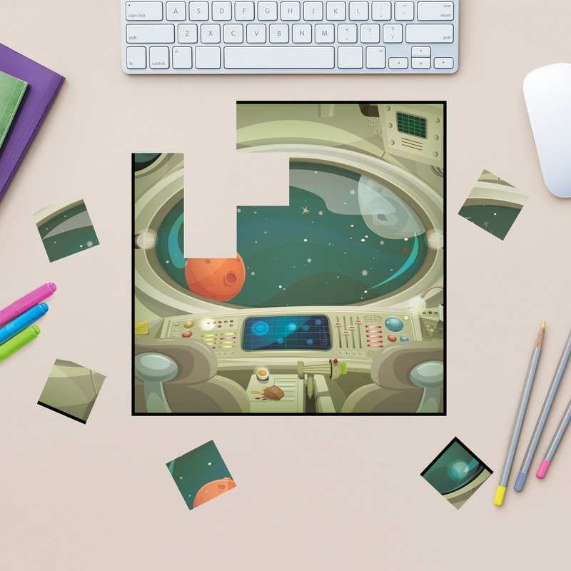 Spaceship Photo Mix Up Puzzle        –   Removable     Adhesive Decal
