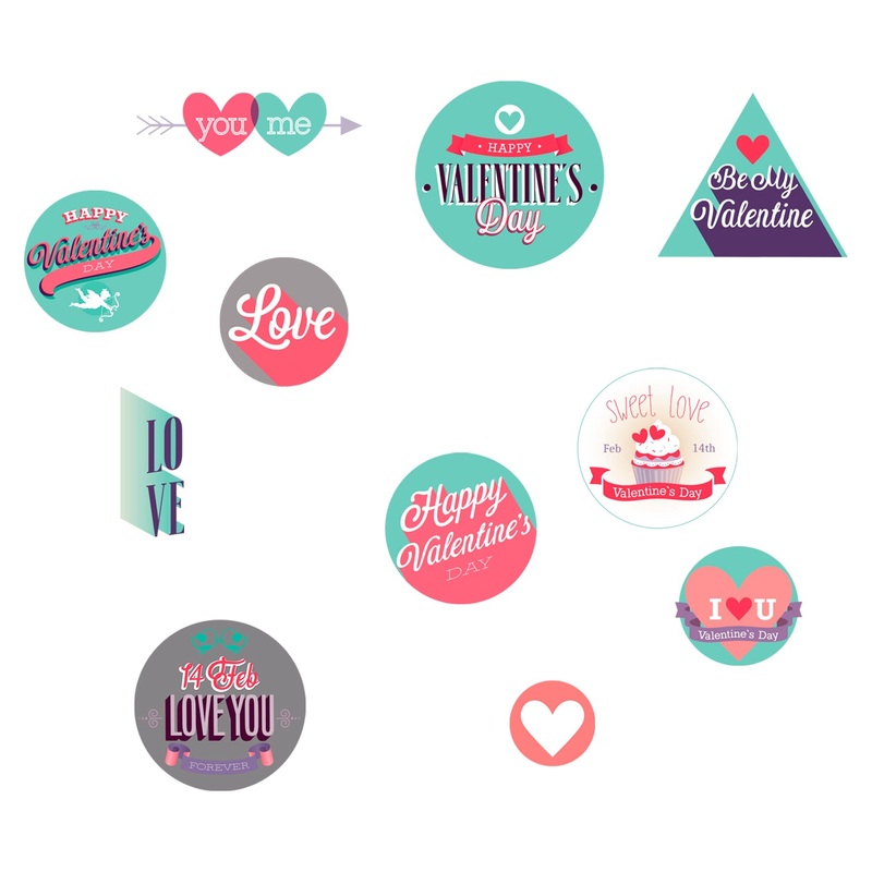 Valentine’s Day:  Badges        –   Removable     Adhesive Decal