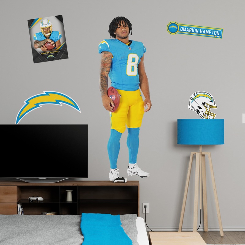 Omarion Hampton – RealBig Rookie Premiere Collection – Official NFL – Los Angeles Chargers – Reusable Vinyl Wall Decals