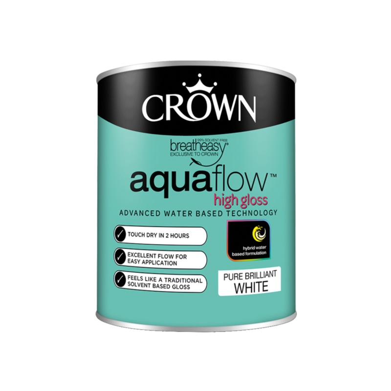 Crown Aquaflow Gloss 750ml|Pure Brilliant White