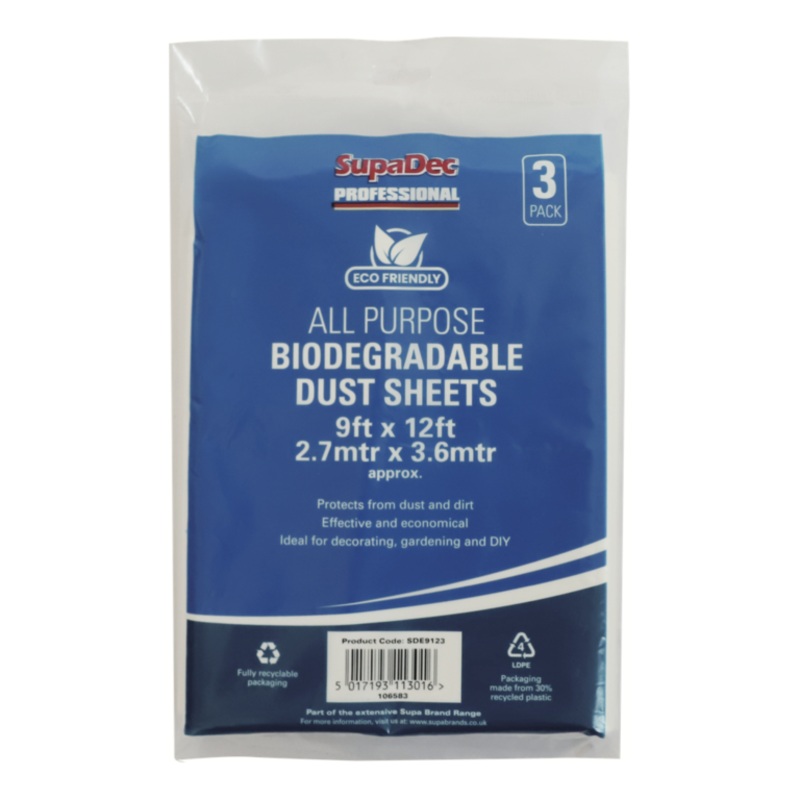 SupaDec Bio-Degradable Dust Sheet Triple Pack – 12ft x 9ft (2.7m x 3.6m)