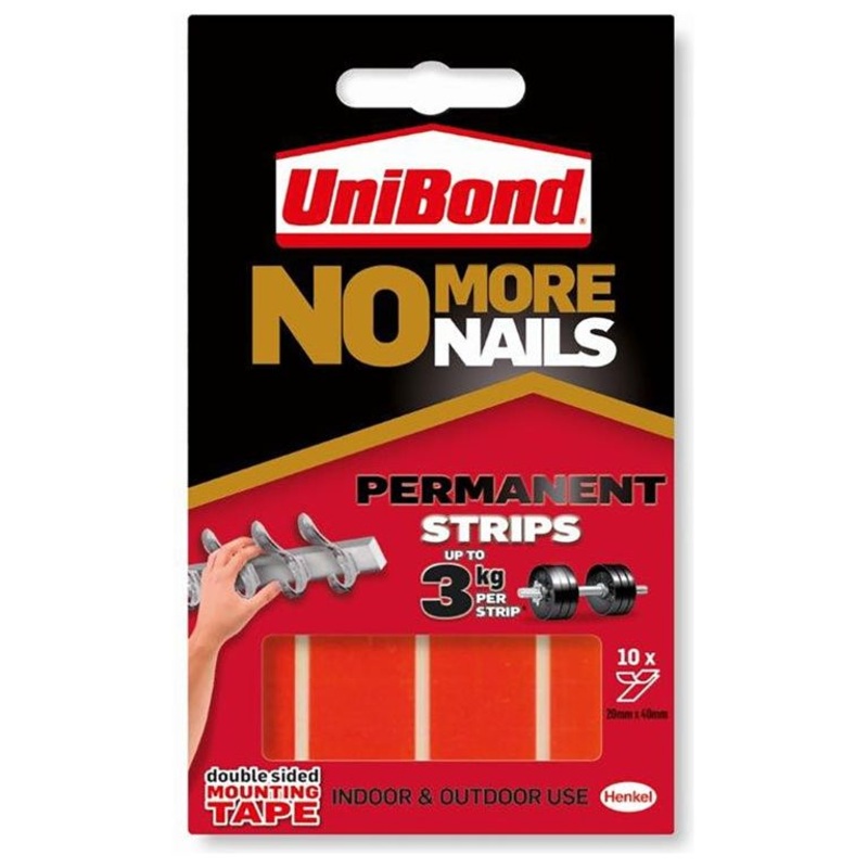 UniBond No More Nails Permanent Strips 19mm x 5cm (10 Strips)