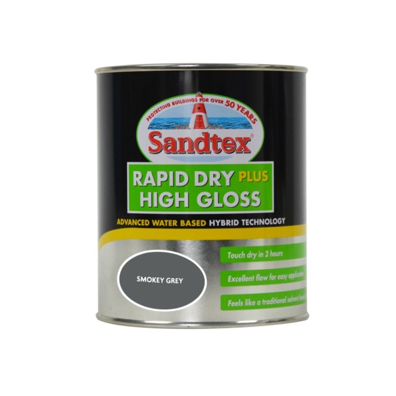 Sandtex Rapid Dry Gloss 750ml|Black|Smokey Grey