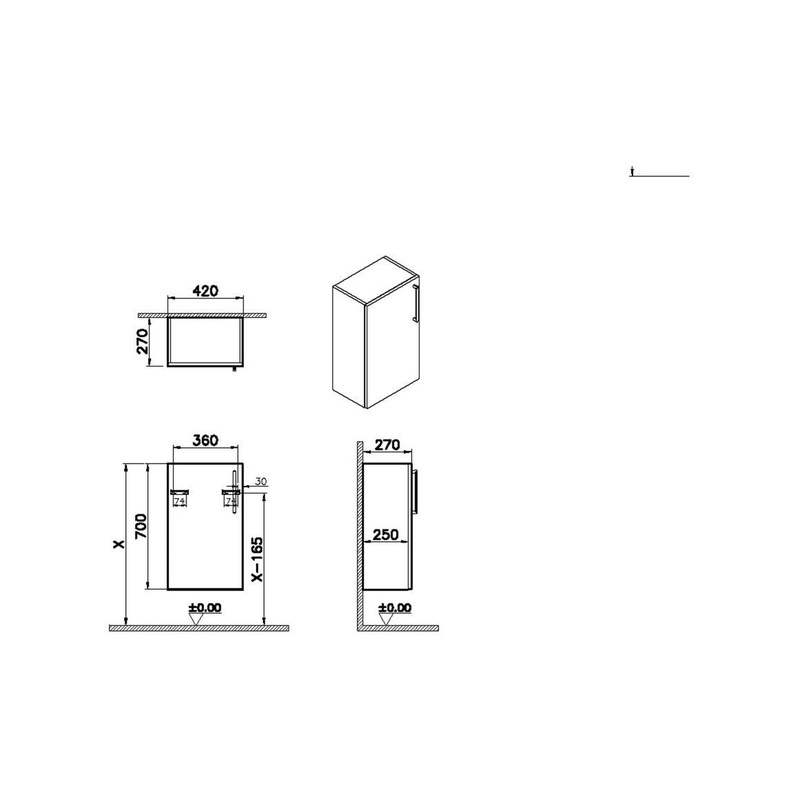 VitrA Root Flat 40cm 1 Door Slim Lower/Base Unit (LH Hinge) – Matt Storm Grey