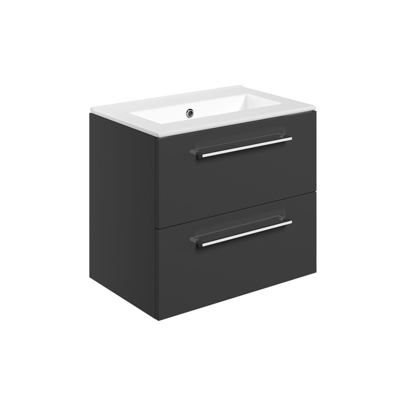 Bateba 610mm Wall Hung 2 Drawer Basin Unit & 0TH Thin Edge Basin – Anthracite Gloss