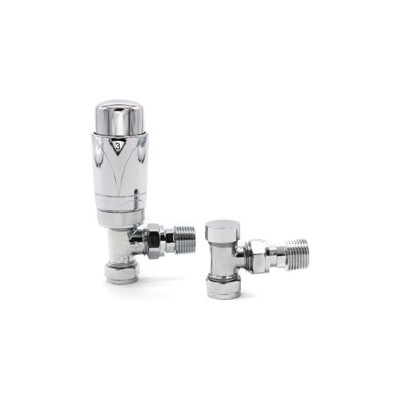 Westco Westherm Chrome Angle TRV Lockshield & Reducer – 15mm