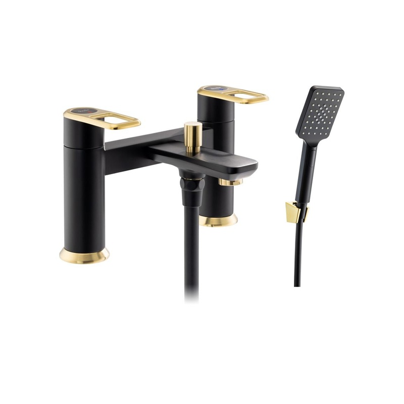 Abode Levarto Deck Mounted Bath Shower Mixer – Matt Black & Brass