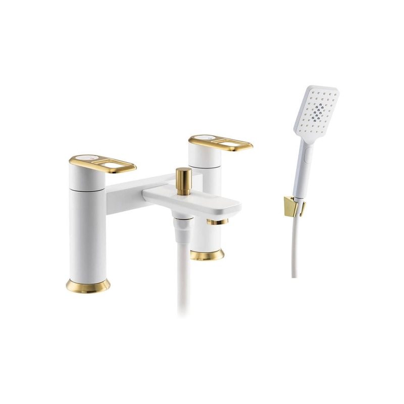 Abode Levarto Deck Mounted Bath Shower Mixer – Matt White & Brass