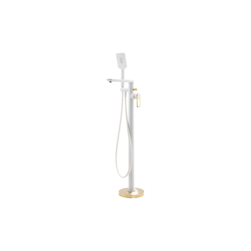 Abode Levarto Floor Standing Bath Shower Mixer – Matt White & Brass
