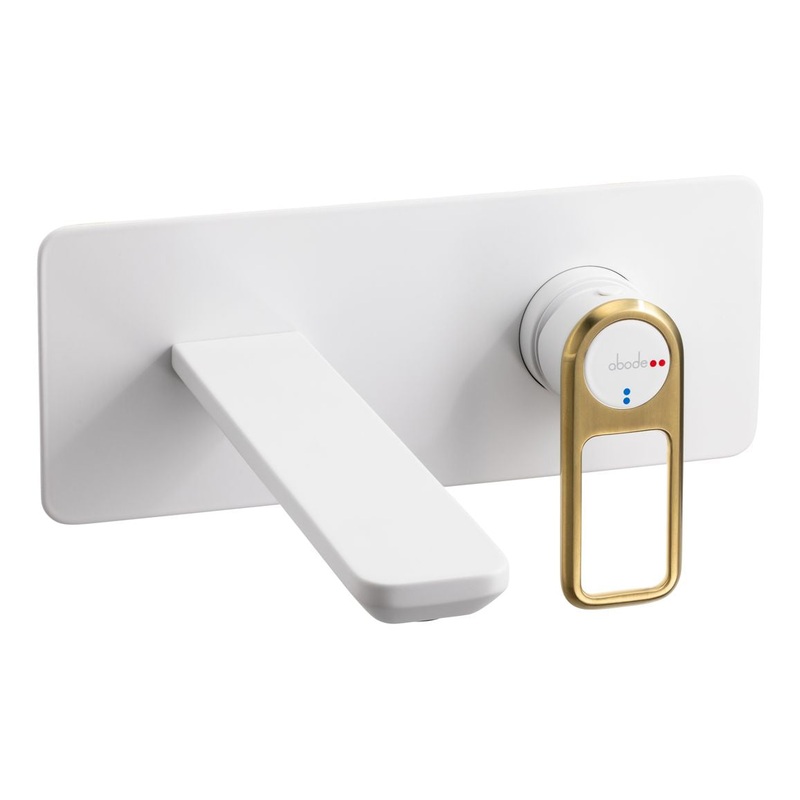 Abode Levarto Wall Mounted Basin / Bath Mixer – Matt White & Brass