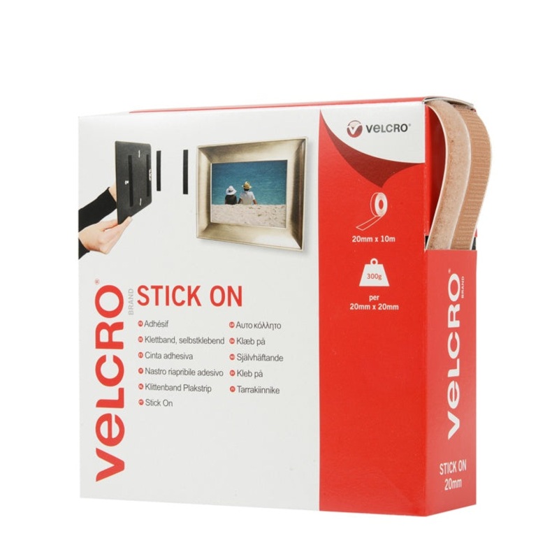 VELCRO Stick On Tape|20mm x 10m Beige|20mm x 10m Black|20mm x 10m White|20mm x 2.5m Black|20mm x 2.5m White|20mm x 1m White|20mm x 0.5m Black|20mm x 50cm White
