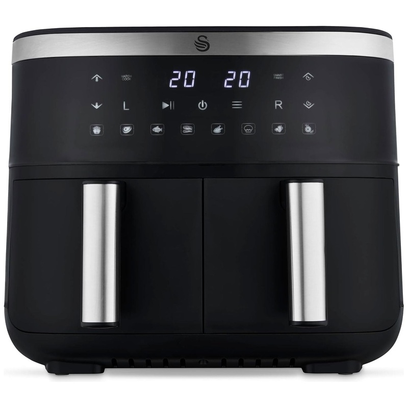 Swan Black Digital Dual Air Fryer – 7.6L